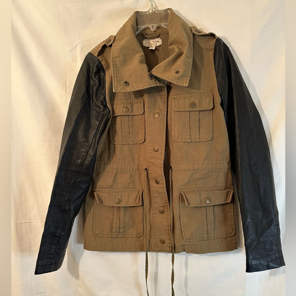 Khaki and faux leather jacket size M